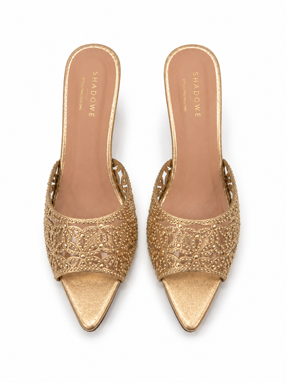 Noir Bloom Embellished Mule Heels