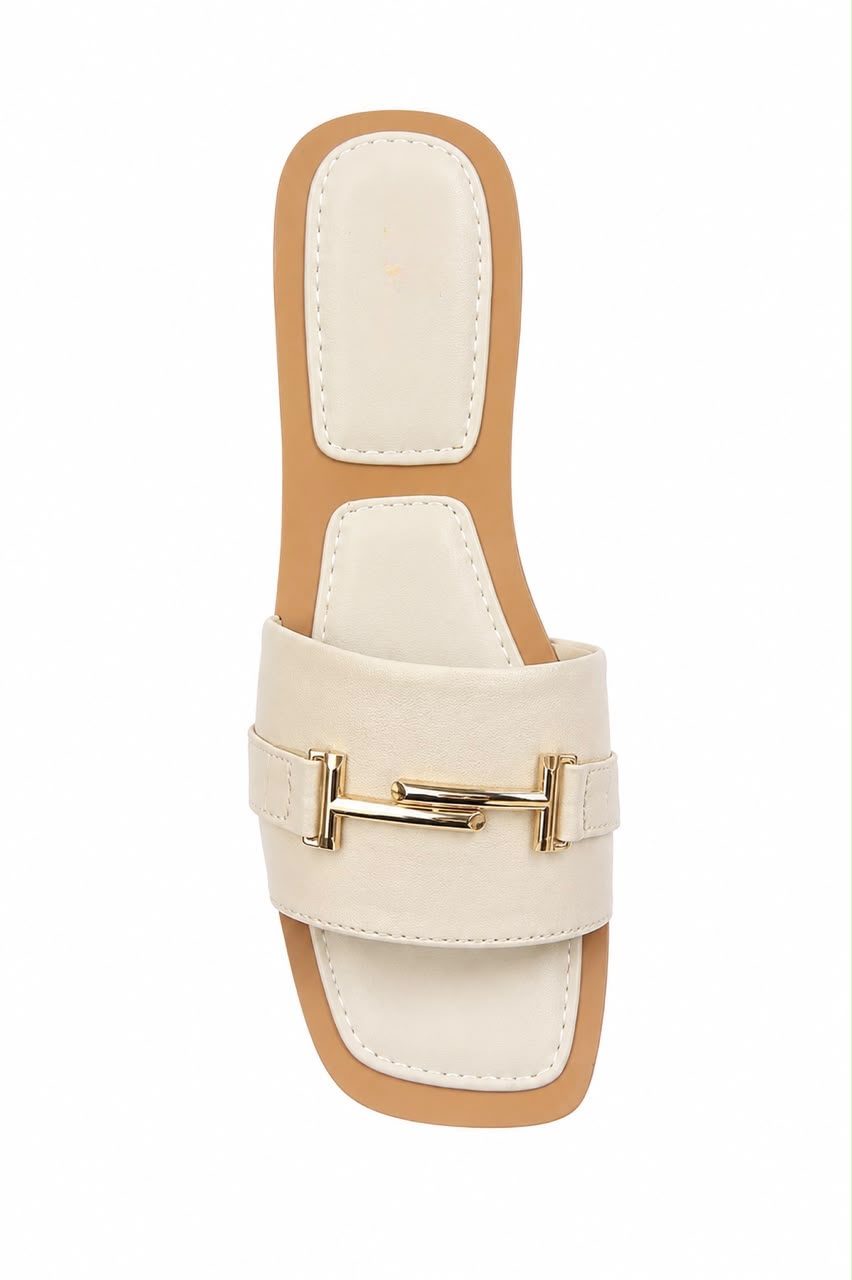 Ivory Luxe Gold Accent Flats
