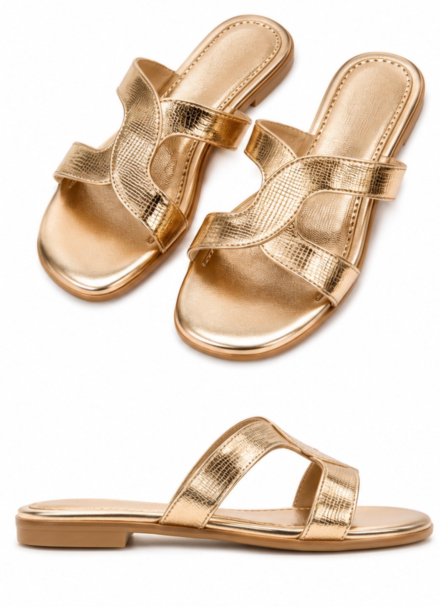 Luna Metallic Cross Strap Flats