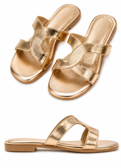 Luna Metallic Cross Strap Flats