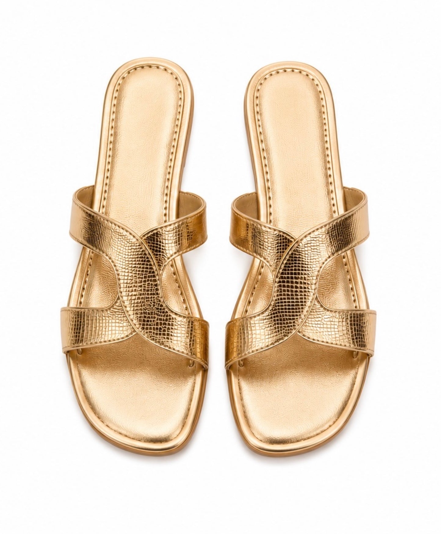 Luna Metallic Cross Strap Flats